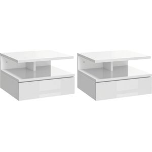 Homcom Nightstand Set Of 2, Wall Mounted Bedside Cabinet, High Gloss White Homcom Nightstand Set Of 2, Wall Mounted Bedside Cabinet, High Gloss White
