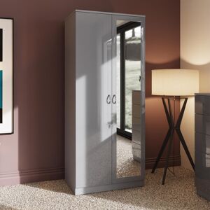 Fwstyle Grey Double Wardrobe with Mirror - Wardrobe Fwstyle Grey Double Wardrobe with Mirror - Wardrobe