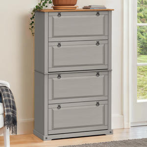 Corona Shoe Chest 4 Shelf Cupboard Grey Wax Solid Pine Mercers Furniture® Corona Shoe Chest 4 Shelf Cupboard Grey Wax Solid Pine Mercers Furniture®