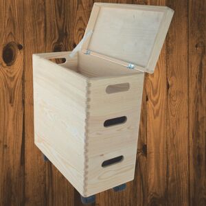 Woodeedoo 3 Tier Wooden Storage Crate Unit Stack Lid Wheels Handles Pine Unit 40x20x45cm Woodeedoo 3 Tier Wooden Storage Crate Unit Stack Lid Wheels Handles Pine Unit 40x20x45cm