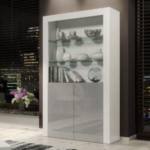 Mex Furniture 170cm Display Cabinet White Matt Body & Grey Gloss Doors 2 Glass Shelves Mex Furniture 170cm Display Cabinet White Matt Body & Grey Gloss Doors 2 Glass Shelves