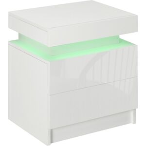 Homcom High Gloss Bedside Table With Led Light And 2 Drawers, White Homcom High Gloss Bedside Table With Led Light And 2 Drawers, White