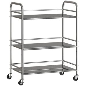 Homcom 3 Tier Kitchen Trolley On Wheels Serving Cart With Handles Shelves Silver Homcom 3 Tier Kitchen Trolley On Wheels Serving Cart With Handles Shelves Silver