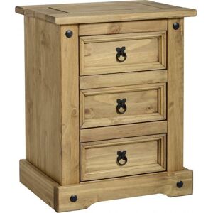 Corona Bedside Table Three Drawer Narrow Chest Distressed Light Waxed Solid Pine Corona Bedside Table Three Drawer Narrow Chest Distressed Light Waxed Solid Pine