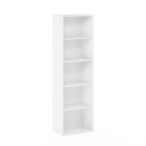5 Tier White Bookcase Wooden Open Display Storage Shelf By Furinno 5 Tier White Bookcase Wooden Open Display Storage Shelf By Furinno