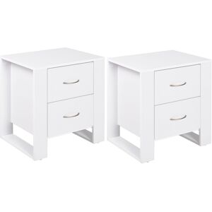 Homcom 2 Drawer Boxy Bedside Table W/ Handles Elevated Base White Set Of 2 Homcom 2 Drawer Boxy Bedside Table W/ Handles Elevated Base White Set Of 2