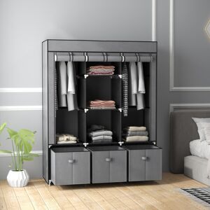 Homcom Fabric Wardrobe With 5 Shelves 2 Clothes Hanging Rails 3 Fabric Drawers Grey Homcom Fabric Wardrobe With 5 Shelves 2 Clothes Hanging Rails 3 Fabric Drawers Grey