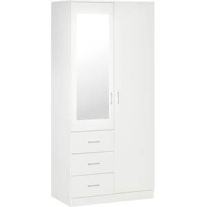 Homcom 2-Door Wardrobe W/ Adjustable Shelf 3 Drawers For Bedroom, 180cm, White Homcom 2-Door Wardrobe W/ Adjustable Shelf 3 Drawers For Bedroom, 180cm, White