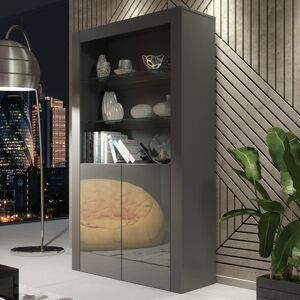 Mex Furniture 170cm Display Cabinet Grey Matt Body & Grey Gloss Doors 2 Glass Shelves Mex Furniture 170cm Display Cabinet Grey Matt Body & Grey Gloss Doors 2 Glass Shelves
