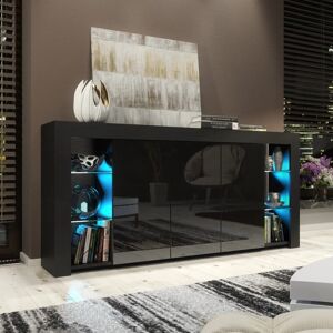 Mex Furniture 164cm Cabinet Cupboard I Sideboard Tv Unit I High Gloss Black Doors I Free Led Mex Furniture 164cm Cabinet Cupboard I Sideboard Tv Unit I High Gloss Black Doors I Free Led