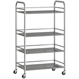 Homcom 4 Tier Kitchen Trolley On Wheels Serving Cart With Handle Shelves Silver Homcom 4 Tier Kitchen Trolley On Wheels Serving Cart With Handle Shelves Silver