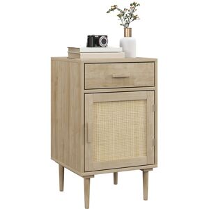 Homcom Bedside Table With Rattan Drawer, Cabinet And Adjustable Shelf, Natural Homcom Bedside Table With Rattan Drawer, Cabinet And Adjustable Shelf, Natural