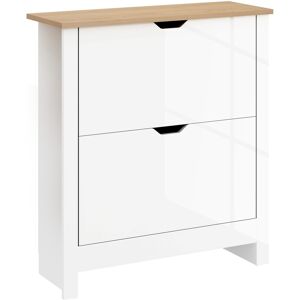 Homcom 12-Shoe Storage Cabinet 4 Shelves 2 Drawers Tabletop High Gloss White Homcom 12-Shoe Storage Cabinet 4 Shelves 2 Drawers Tabletop High Gloss White