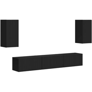 Vidaxl Tv Cabinet Set Wall-Mounted 3 Pcs Black Engineered Wood, Living Room, Mod Vidaxl Tv Cabinet Set Wall-Mounted 3 Pcs Black Engineered Wood, Living Room, Mod