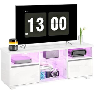 Homcom High Gloss Tv Stand Cabinet With Led Lights For Living Room, White Homcom High Gloss Tv Stand Cabinet With Led Lights For Living Room, White