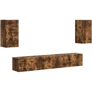 Vidaxl Tv Cabinet Set Wall-Mounted 3 Pcs Smoked Oak Engineered Wood, Living Room Vidaxl Tv Cabinet Set Wall-Mounted 3 Pcs Smoked Oak Engineered Wood, Living Room