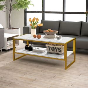 Homcom Two-Tier Coffee Table With Marble Effect Shelf And Metal Frame White Homcom Two-Tier Coffee Table With Marble Effect Shelf And Metal Frame White
