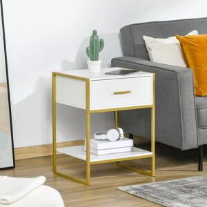 Homcom Modern Bedside Table Side Table Nightstand W/ Drawer Shelf White Gold Homcom Modern Bedside Table Side Table Nightstand W/ Drawer Shelf White Gold