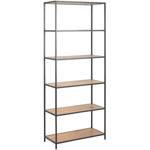 Seaford Tall Black Metal Bookcase With 5 Shelves In Oak Seaford Tall Black Metal Bookcase With 5 Shelves In Oak