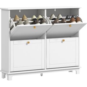 Homcom Narrow Shoe Cabinet With 4 Flip Drawers Adjustable Shelves, White Homcom Narrow Shoe Cabinet With 4 Flip Drawers Adjustable Shelves, White