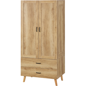 Homcom 2 Door Wardrobe Modern Wardrobe With 2 Drawer Hanging Rail For Bedroom Natural Homcom 2 Door Wardrobe Modern Wardrobe With 2 Drawer Hanging Rail For Bedroom Natural