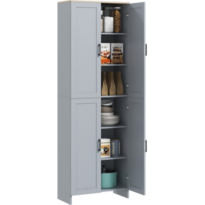 Homcom Six-Tier Adjustable Shelves Kitchen Cupboard With Four Doors Grey Homcom Six-Tier Adjustable Shelves Kitchen Cupboard With Four Doors Grey