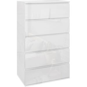 Homcom Bedroom Chest Of Drawers, High Gloss 5 Drawers Dresser, White Homcom Bedroom Chest Of Drawers, High Gloss 5 Drawers Dresser, White