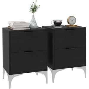 Homcom Bedside Tables Set Of 2 With 2 Drawers For Bedroom, Living Room, Black Homcom Bedside Tables Set Of 2 With 2 Drawers For Bedroom, Living Room, Black