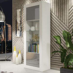 Olivia Furniture Modern Display Cabinet 170cm White Matt Cupboard With Grey Gloss Doors & Glass Olivia Furniture Modern Display Cabinet 170cm White Matt Cupboard With Grey Gloss Doors & Glass