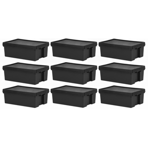 Wham 9 X 36l Black Storage Box & Lid Heavy Duty Recycled Plastic Containers Shed Loft Wham 9 X 36l Black Storage Box & Lid Heavy Duty Recycled Plastic Containers Shed Loft