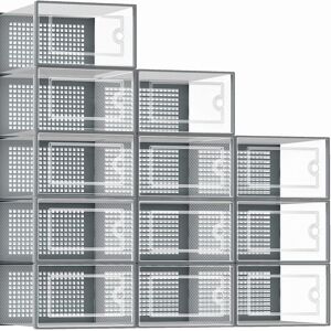 Taylor 12 Pk Clear Shoe Storage Box Rack Plastic Organiser Boxes Stackable Grey Frame Taylor 12 Pk Clear Shoe Storage Box Rack Plastic Organiser Boxes Stackable Grey Frame
