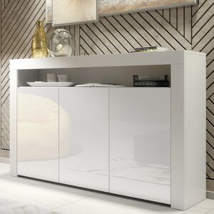 Olivia Furniture White Matt Sideboard 155cm High Storage Cabinet With Stylish White Gloss Doors Olivia Furniture White Matt Sideboard 155cm High Storage Cabinet With Stylish White Gloss Doors