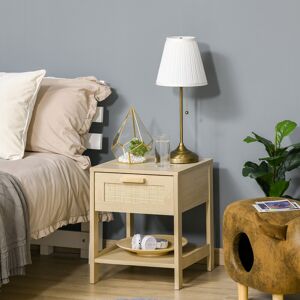 Homcom Bedside Table Nightstand W/ Rattan Drawer Storage Shelf Bedroom Living Room Homcom Bedside Table Nightstand W/ Rattan Drawer Storage Shelf Bedroom Living Room