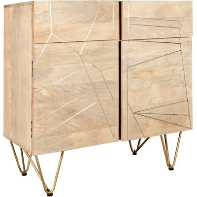 Handmade Solid Light Mango Wood & Gold Coating Metal Legs 2 Drawers Small Sideboard Handmade Solid Light Mango Wood & Gold Coating Metal Legs 2 Drawers Small Sideboard