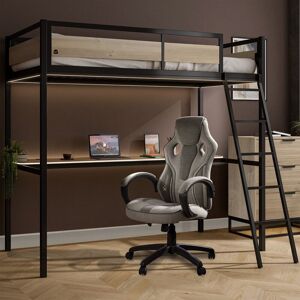 X Rocker Denver High Sleeper Bed With Desk, Rgb Lighting Single 3ft Oak / Black X Rocker Denver High Sleeper Bed With Desk, Rgb Lighting Single 3ft Oak / Black