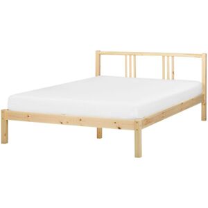 Beliani Pine Wood Modern Bed with Slatted Base - Bed Beliani Pine Wood Modern Bed with Slatted Base - Bed