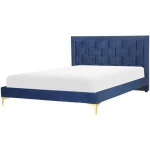 Beliani Bed LIMOUX - 140x200cm Velvet Navy Blue - EU Double Beliani Bed LIMOUX - 140x200cm Velvet Navy Blue - EU Double