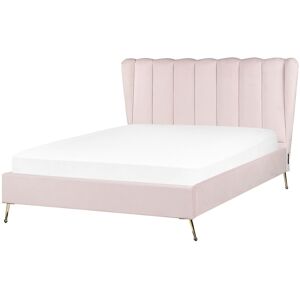 Beliani Bed Frame Pink Velvet Upholstery Golden Metal Legs - Bed Frame Beliani Bed Frame Pink Velvet Upholstery Golden Metal Legs - Bed Frame