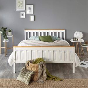 Super King Bed Frame, Aspire Beds Atlantic Wood White Shaker W/ Wood Highlights Super King Bed Frame, Aspire Beds Atlantic Wood White Shaker W/ Wood Highlights