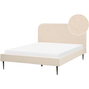 Beliani Double Bed Beige Bouclé - Bed Beliani Double Bed Beige Bouclé - Bed