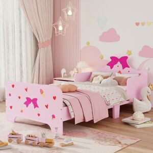 Zonekiz Kids Toddler Bed W/ Cute Patterns, Safety Rails - Pink Zonekiz Kids Toddler Bed W/ Cute Patterns, Safety Rails - Pink