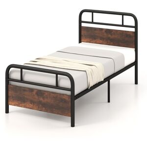 Costway Single Size Bed Frame Platform Metal Slats Support Bed W/ Industrial Headboard Costway Single Size Bed Frame Platform Metal Slats Support Bed W/ Industrial Headboard