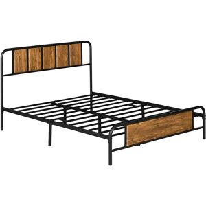 Homcom 4.8ft Double Bed Frame With Industrial Wood Headboard Underbed Storage Space New Homcom 4.8ft Double Bed Frame With Industrial Wood Headboard Underbed Storage Space New