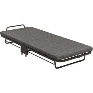 Homcom Single Folding Bed With Mattress Foldable Guest Bed On Wheels, Grey Homcom Single Folding Bed With Mattress Foldable Guest Bed On Wheels, Grey