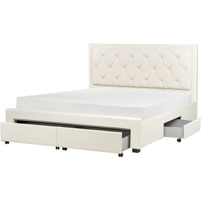 Beliani Storage Bed Cream Velvet Tufted Tall Headboard - Storage Bed Beliani Storage Bed Cream Velvet Tufted Tall Headboard - Storage Bed
