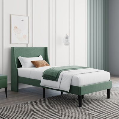 Merax 3ft Single Size Velvet Fabric Upholstered Bed - Bed Frame Merax 3ft Single Size Velvet Fabric Upholstered Bed - Bed Frame