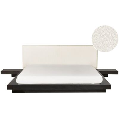 Beliani Modern Bed with Dark Wood - 180x200cm - Bouclé Beliani Modern Bed with Dark Wood - 180x200cm - Bouclé