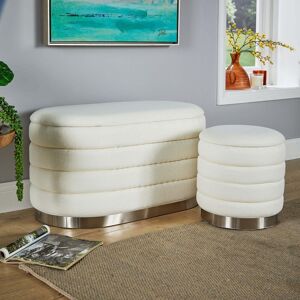 Home Source Set 2 Storage Ottoman White Boucle Teddy Fur Footstool Furniture Bench Storage Home Source Set 2 Storage Ottoman White Boucle Teddy Fur Footstool Furniture Bench Storage