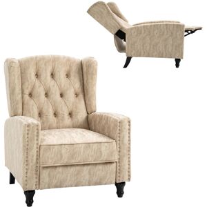 Homcom Marble Effect Manual Reclining Armchair W/ Footrest Studs Wood Legs Beige Homcom Marble Effect Manual Reclining Armchair W/ Footrest Studs Wood Legs Beige