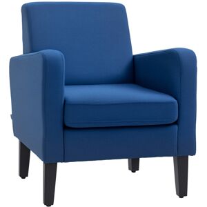 Homcom Modern Armchair Accent Chair With Rubber Wood Legs For Bedroom Blue Homcom Modern Armchair Accent Chair With Rubber Wood Legs For Bedroom Blue